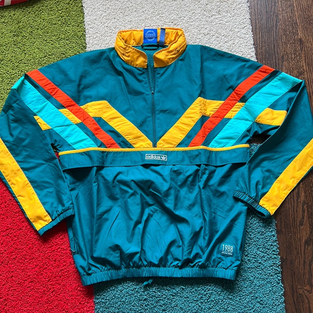 Adidas pullover Windbraker turqoise blue yellow orange